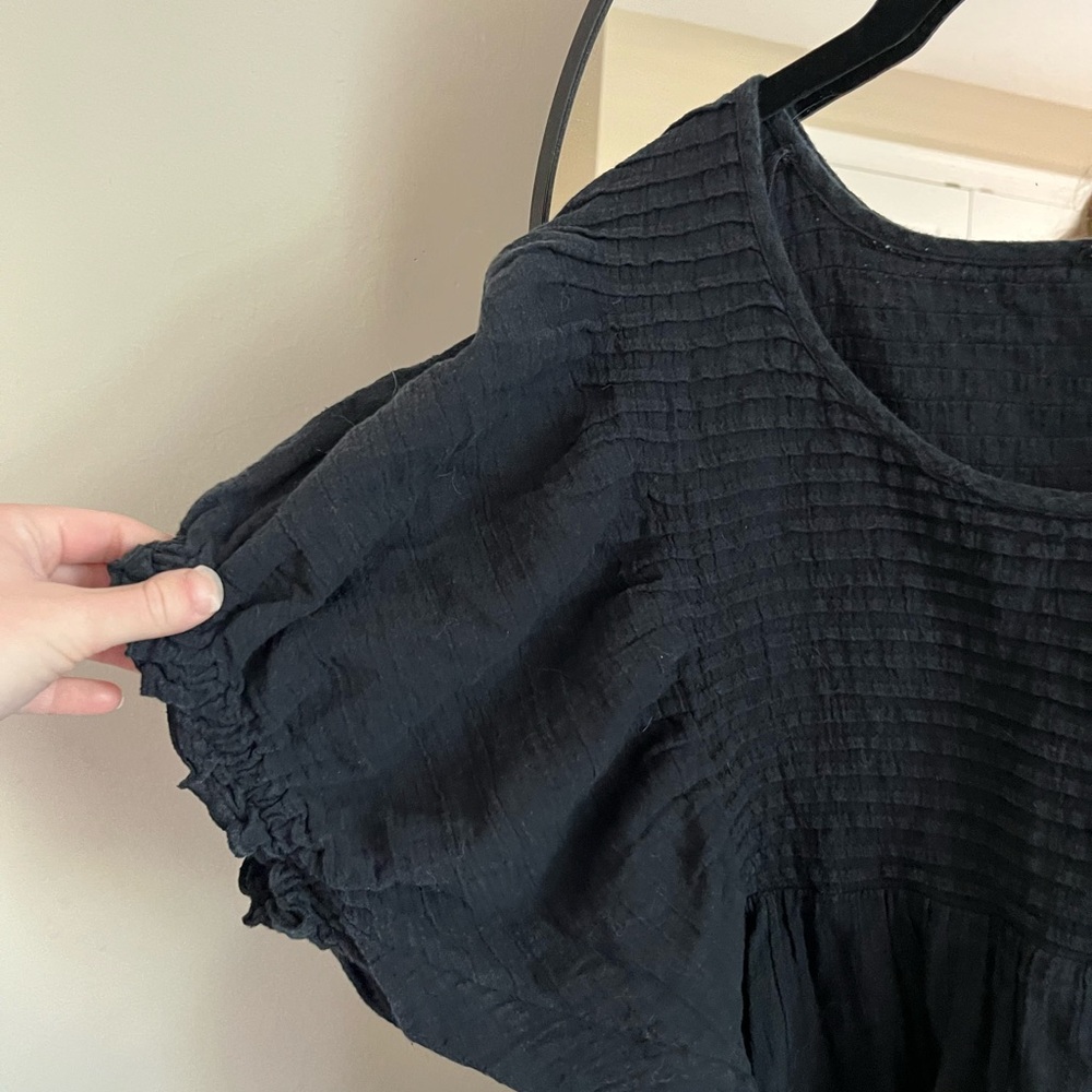 Free People Black Puff Sleeve Tunic Blouse - Picture 4 of 6
